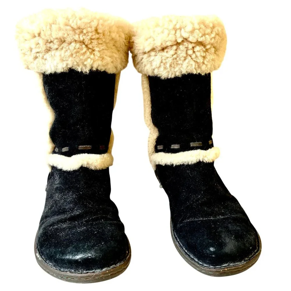 UGG Australia ELIJO Cuff Pull On Boot Black Suede Shearling Size 10